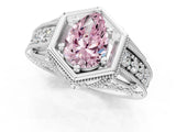 Platinum Hexagon Bezel Fancy Pink Pear Cut Diamond Milgrain Split Shank Ring_13