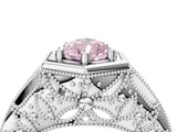 Platinum Hexagon Bezel Fancy Pink Pear Cut Diamond Milgrain Split Shank Ring_16