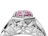 Platinum Hexagon Bezel Fancy Pink Princess Cut Diamond Milgrain Split Shank Ring_16