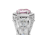 Platinum Hexagon Bezel Fancy Pink Princess Cut Diamond Milgrain Split Shank Ring_17