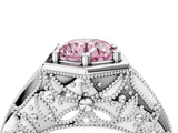 Platinum Hexagon Bezel Fancy Pink Round Cut Diamond Milgrain Split Shank Ring_10