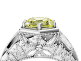 Platinum Hexagon Bezel Fancy Yellow Asscher Cut Diamond Milgrain Split Shank Ring_10