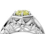 Platinum Hexagon Bezel Fancy Yellow Cushion Cut Diamond Milgrain Split Shank Ring_10