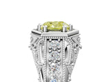 Platinum Hexagon Bezel Fancy Yellow Cushion Cut Diamond Milgrain Split Shank Ring_11