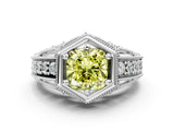 Platinum Hexagon Bezel Fancy Yellow Cushion Cut Diamond Milgrain Split Shank Ring_6