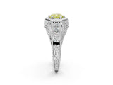 Platinum Hexagon Bezel Fancy Yellow Cushion Cut Diamond Milgrain Split Shank Ring_8