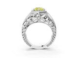 Platinum Hexagon Bezel Fancy Yellow Cushion Cut Diamond Milgrain Split Shank Ring_9
