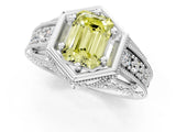 Platinum Hexagon Bezel Fancy Yellow Emerald Cut Diamond Milgrain Split Shank Ring_7