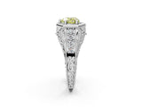 Platinum Hexagon Bezel Fancy Yellow Heart Cut Diamond Milgrain Split Shank Ring_14
