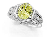 Platinum Hexagon Bezel Fancy Yellow Oval Cut Diamond Milgrain Split Shank Ring_13