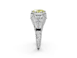 Platinum Hexagon Bezel Fancy Yellow Oval Cut Diamond Milgrain Split Shank Ring_14