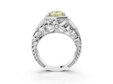 Platinum Hexagon Bezel Fancy Yellow Oval Cut Diamond Milgrain Split Shank Ring_15