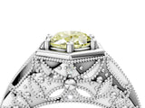 Platinum Hexagon Bezel Fancy Yellow Oval Cut Diamond Milgrain Split Shank Ring_16