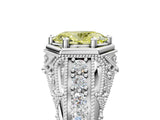 Platinum Hexagon Bezel Fancy Yellow Oval Cut Diamond Milgrain Split Shank Ring_17