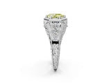 Platinum Hexagon Bezel Fancy Yellow Pear Cut Diamond Milgrain Split Shank Ring_38