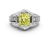 Platinum Hexagon Bezel Fancy Yellow Radiant Cut Diamond Milgrain Split Shank Ring_84