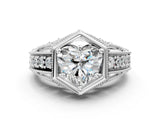 Platinum Hexagon Bezel Heart Cut Diamond Milgrain Split Shank Ring_7
