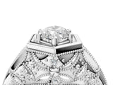 Platinum Hexagon Bezel Marquise Cut Diamond Milgrain Split Shank Ring_11