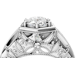 Platinum Hexagon Bezel Oval Cut Diamond Milgrain Split Shank Ring_11