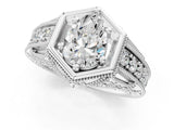 Platinum Hexagon Bezel Pear Cut Diamond Milgrain Split Shank Ring_8