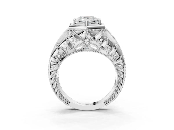 Platinum Hexagon Bezel Princess Cut Diamond Milgrain Split Shank Ring
