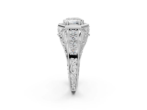 Platinum Hexagon Bezel Princess Cut Diamond Milgrain Split Shank Ring