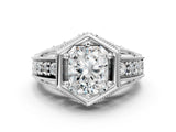 Platinum Hexagon Bezel Radiant Cut Diamond Milgrain Split Shank Ring_7