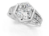 Platinum Hexagon Bezel Radiant Cut Diamond Milgrain Split Shank Ring_8
