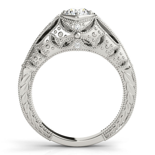 Platinum Hexagon Bezel Round Diamond Milgrain Split Shank Ring