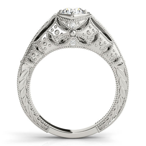 Platinum Hexagon Bezel Round Diamond Milgrain Split Shank Ring