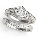Platinum Hexagonal Bezel Cushion Diamond Engraved Band Prong Ring 1