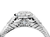 Platinum Hexagonal Bezel Cushion Diamond Engraved Band Prong Ring_10