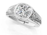 Platinum Hexagonal Bezel Cushion Diamond Engraved Band Prong Ring_7
