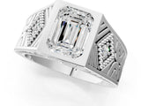 Platinum Hexagonal Bezel Emerald Diamond Engraved Band Prong Ring_15