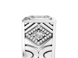 Platinum Hexagonal Bezel Emerald Diamond Engraved Band Prong Ring_19