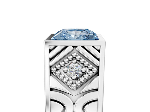 Platinum Hexagonal Bezel Fancy Blue Princess Cut Diamond Engraved Band Prong Ring_41