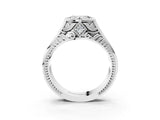 Platinum Hexagonal Bezel Heart Diamond Engraved Band Prong Ring_9