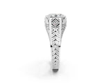 Platinum Hexagonal Bezel Oval Diamond Engraved Band Prong Ring_8