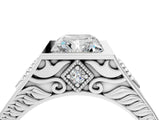 Platinum Hexagonal Bezel Radiant Diamond Engraved Band Prong Ring_10