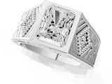 Platinum Hexagonal Bezel Radiant Diamond Engraved Band Prong Ring_7