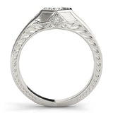 Platinum Hexagonal Bezel Round Diamond Engraved Band Prong Ring 2