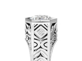 Platinum Hexagonal Bezel Round Diamond Engraved Band Ring_19