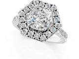 Platinum Hexagonal Halo Cushion Cut Diamond Pavé Band with Four-Prong Setting_4