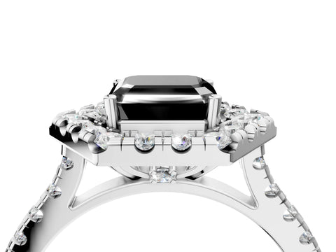 Platinum Hexagonal Halo Fancy Black Asscher Cut Diamond Pavé Band with Four-Prong Setting_16