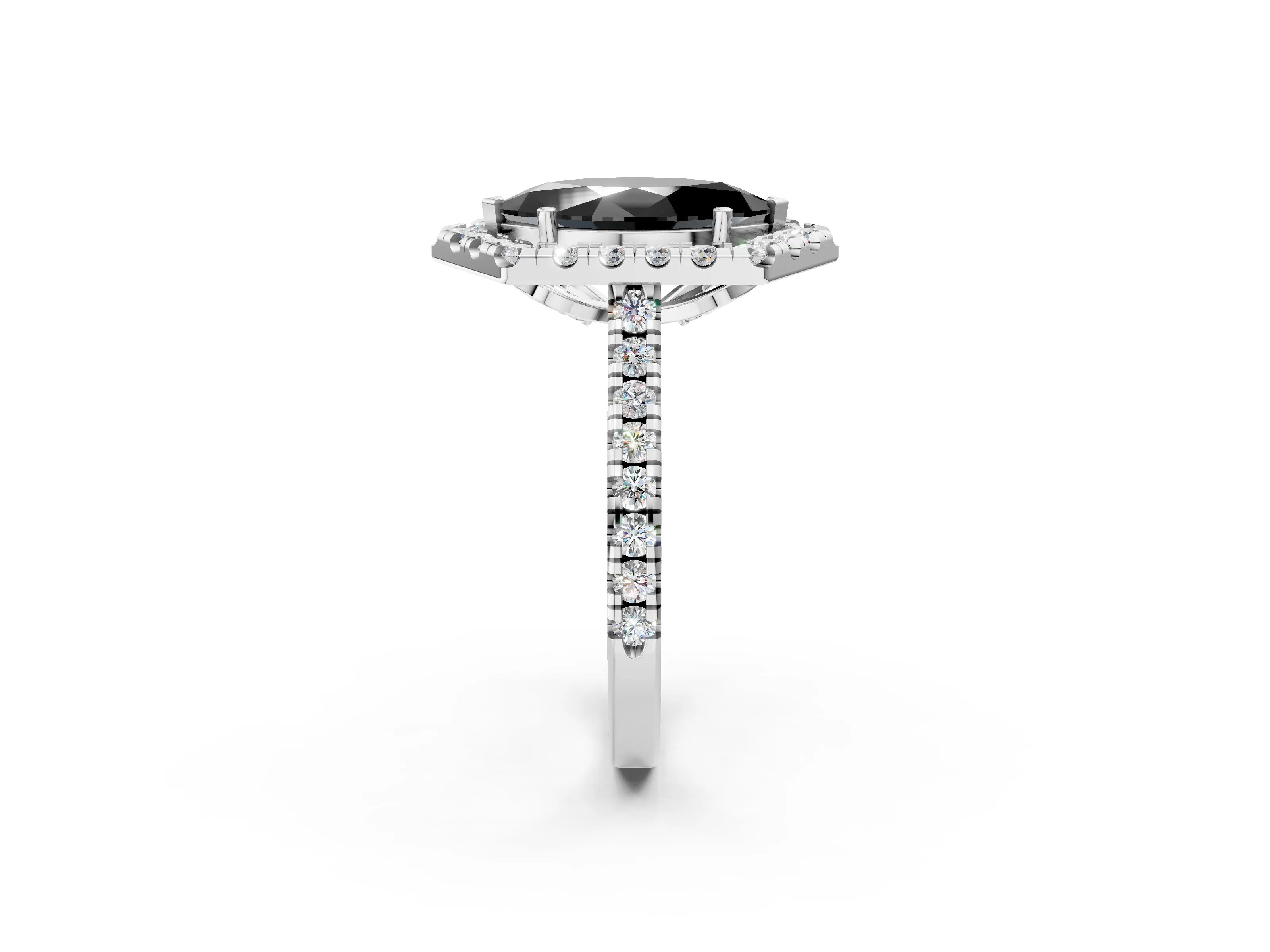 Platinum Hexagonal Halo Fancy Black Marquise Cut Diamond Pavé Band with Four-Prong Setting_14