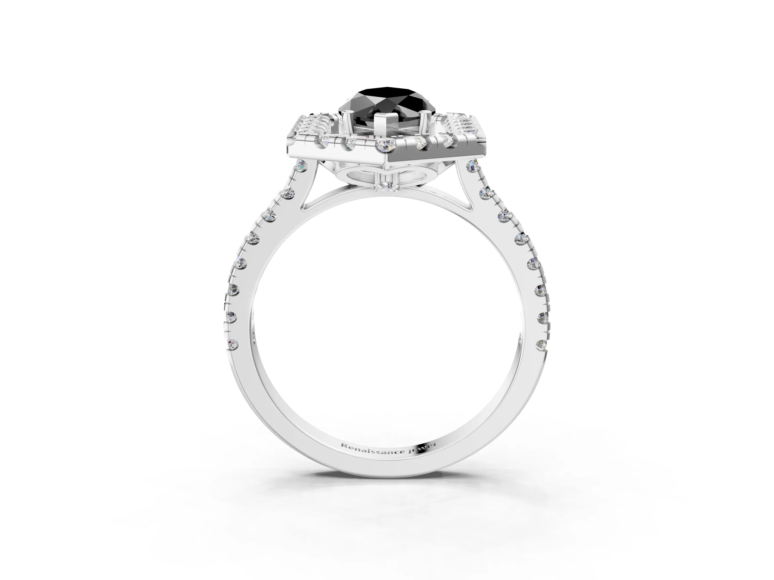 Platinum Hexagonal Halo Fancy Black Marquise Cut Diamond Pavé Band with Four-Prong Setting_15