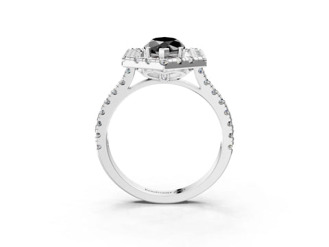 Platinum Hexagonal Halo Fancy Black Marquise Cut Diamond Pavé Band with Four-Prong Setting_15