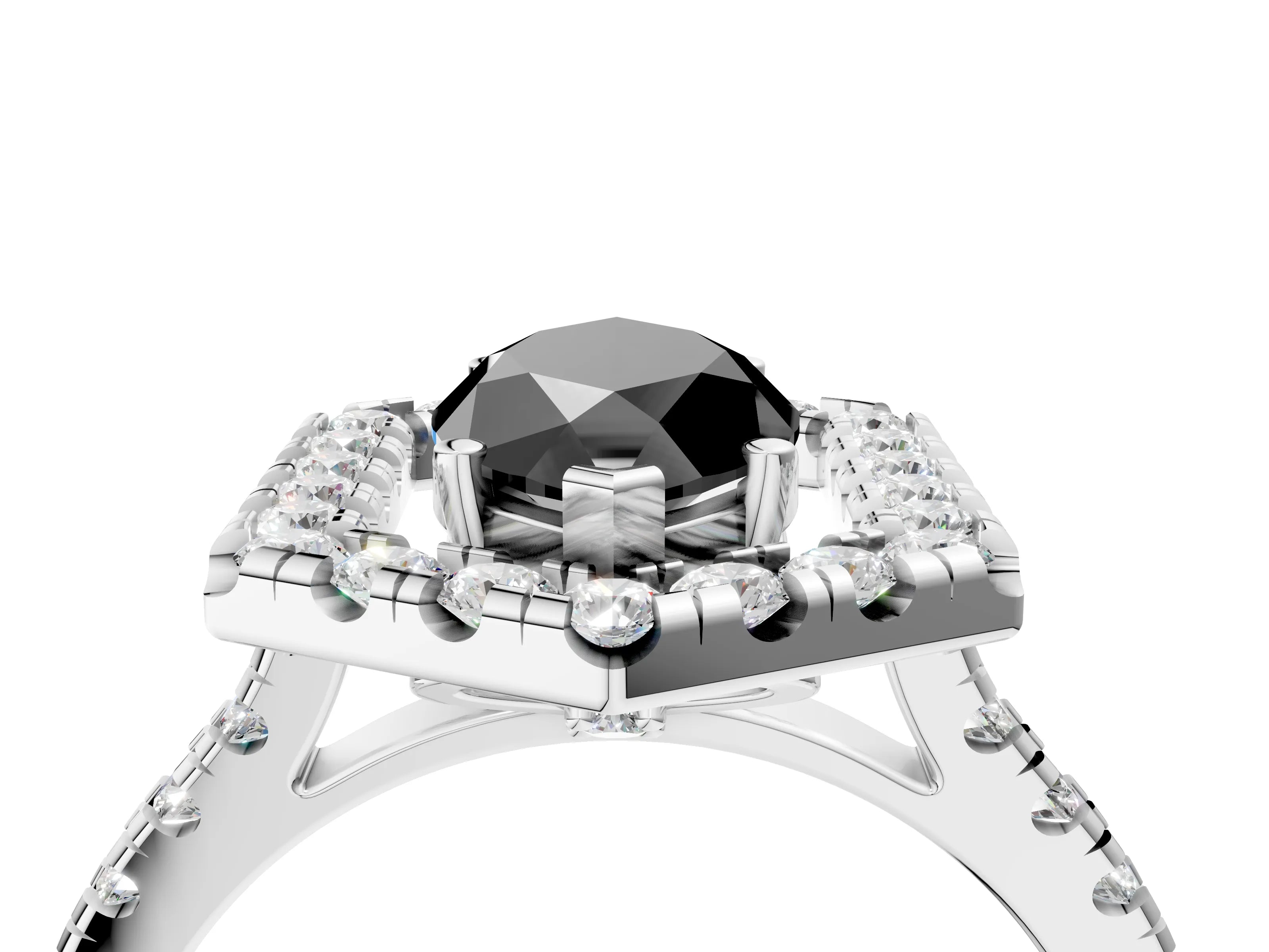 Platinum Hexagonal Halo Fancy Black Marquise Cut Diamond Pavé Band with Four-Prong Setting_16