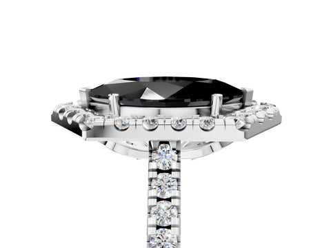 Platinum Hexagonal Halo Fancy Black Marquise Cut Diamond Pavé Band with Four-Prong Setting_17