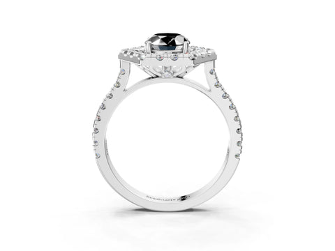 Platinum Hexagonal Halo Fancy Black Oval Cut Diamond Pavé Band with Four-Prong Setting_15